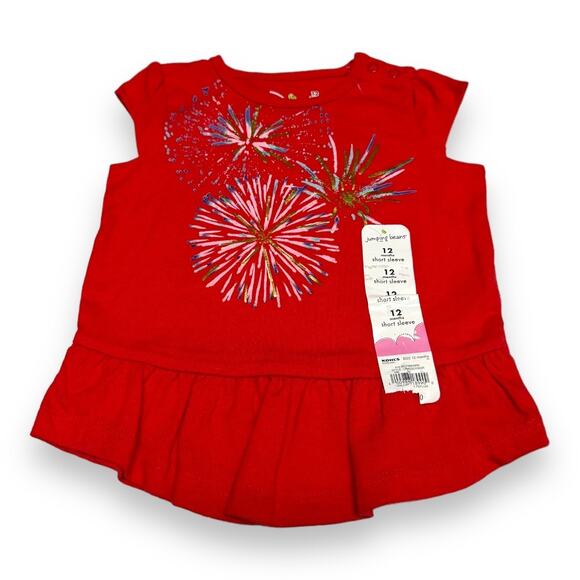 Jumping Beans Girls Top Sz 12 Mo Red Peplum Short Sleeve Fireworks Patriotic NEW - Picture 3 of 5